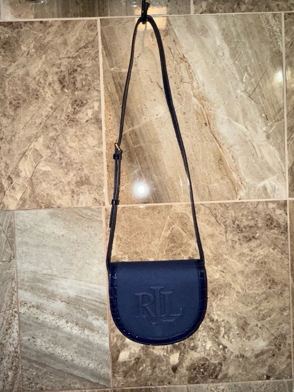 Ralph Lauren Navy Witley leather and canvas bag
